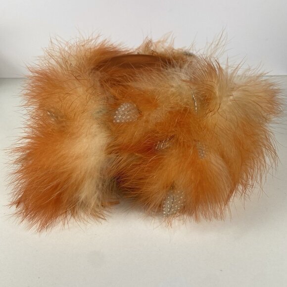 Vtg 1950s Schiaparelli Paris Satin & Feathers Cocktail Hat Size 22 Orange